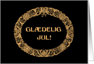 Christmas Wreath Danish Greeting Gold Effect on Black card