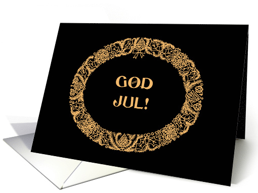 Chic Christmas Wreath Norwegian Greeting Gold Effect on Black card