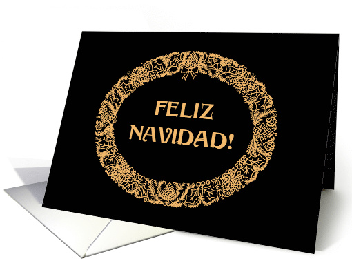 Christmas Wreath Spanish Greeting Gold Effect on Black card (1456338)
