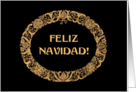 Christmas Wreath Spanish Greeting Gold Effect on Black card