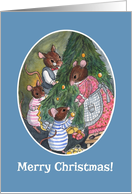 Cute Mice Family Decorating Christmas Tree card