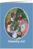 Christmas Tree with Danish Greeting and Cute Mice Blank Inside card