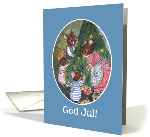 Christmas Tree with Norwegian Greeting and Cute Mice Blank Inside card