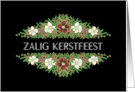 Christmas Roses Flemish Greeting in Chic White on Black card