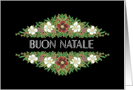 Christmas Roses with Italian Greeting in Chic White on Black card