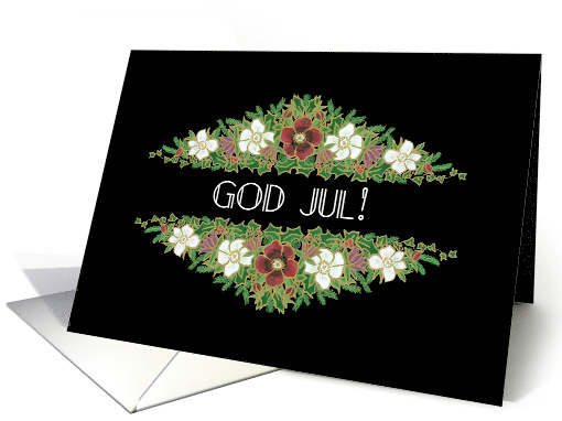 Christmas Roses Norwegian Greeting in Chic White on Black card