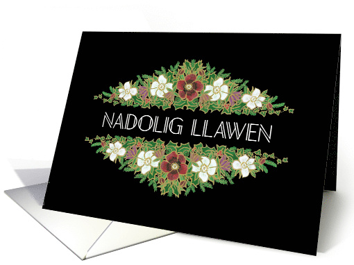 Christmas Roses with Welsh Greeting on Black card (1492348)