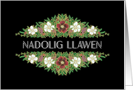 Christmas Roses with Welsh Greeting on Black card