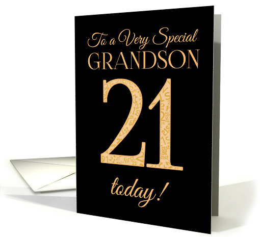 Grandson's 21st Birthday with Chic Gold Lettering on Black card