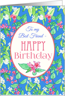 For Best Friend’s Birthday with Spring Blossoms on Blue card