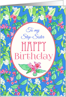 For Stepsister’s Birthday with Spring Blossoms on Blue card
