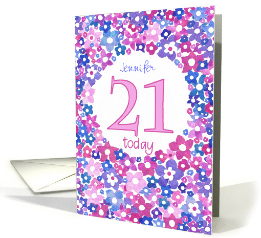 Pretty Floral Custom Front 21st Birthday for Her card (1521680)