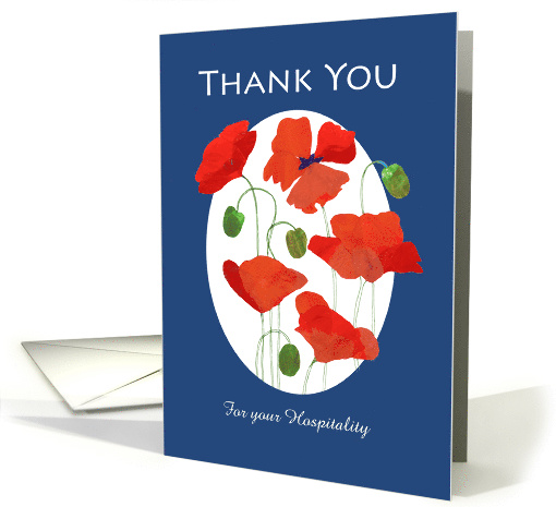 Custom Front Hospitality Thanks Red Field Poppies on Blue card