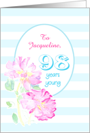 Custom Name 98th Birthday with Pink Roses and Stripes card