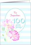 Custom Name 100th Birthday with Pink Roses and Stripes card