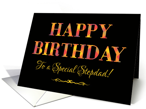 For Stepdad's Birthday in Bright Tartan and Yellow on Black card