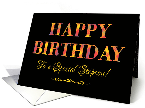 For Stepson's Birthday in Bright Tartan and Yellow on Black card