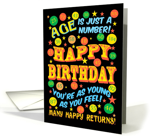 Bright Text-based Birthday Card for Any Age on Black card (1530696)
