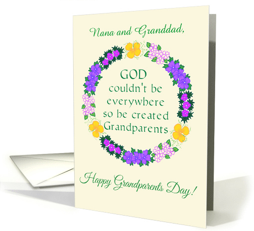 Custom Name Grandparents Day Nana and Granddad Floral Wreath card