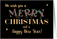 Merry Christmas, Happy New Year Tartan, Gold-effect Lettering on Black card