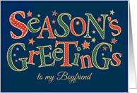 Season’s Greetings, for Boyfriend, Red, Green, White Polka Dot card