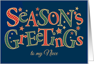 Season’s Greetings, for Niece, Red, Green, White Polkas card