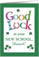 Custom Name New School Good Luck Clover and Horseshoe card