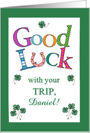 Custom Name Trip Good Luck Clover and Horseshoe card