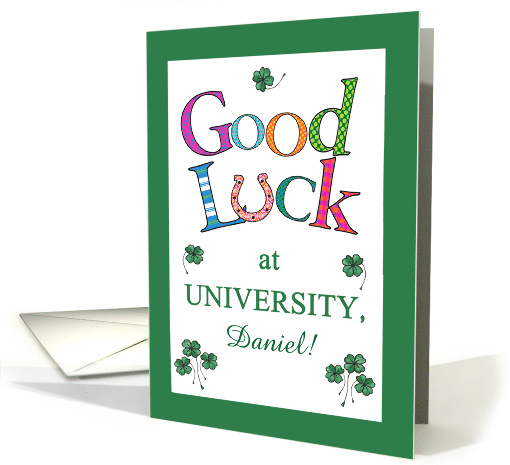 Custom Name University Good Luck Clover and Horseshoe card (1544182)