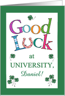 Custom Name University Good Luck Clover and Horseshoe card