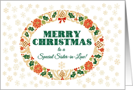 Sister in Law at Christmas with Holly Wreath and Snowflakes card