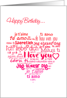 Valentine’s Day Birthday Multi Lingual Word Cloud card