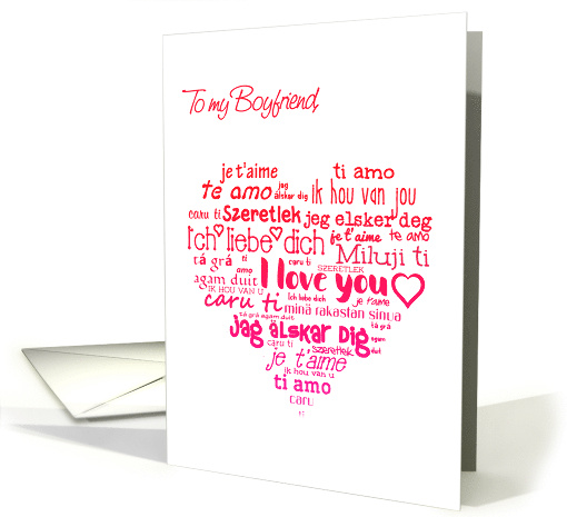 For Boyfriend on Valentine's Day Multi Lingual Word Cloud card