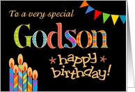 Godson’s Birthday Colourful Candles and Bunting on Black card