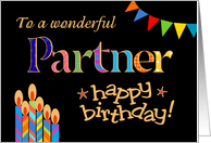 Partner’s Birthday Colourful Candles and Bunting on Black card