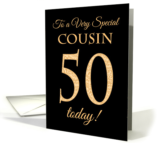 Chic 50th Birthday for Special Cousin, Gold Effect on Black card