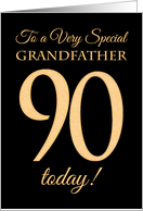 Grandfather’s 90th Birthday Greeting Gold Lettering on Black card