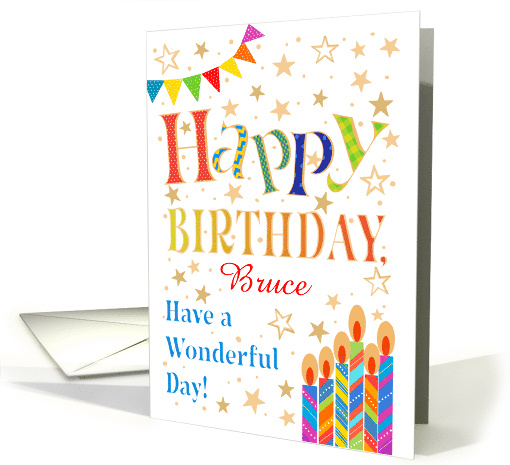 Custom Name Birthday with Stars Bunting and Candles card (1573536)