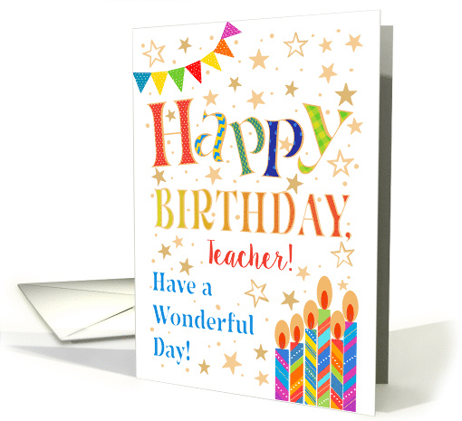 Teacher's Birthday with Stars Bunting and Candles card (1574158)