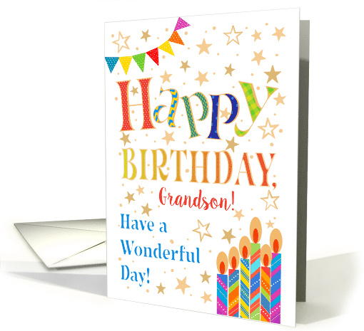 Grandson's Birthday with Stars Bunting and Candles card (1574300)