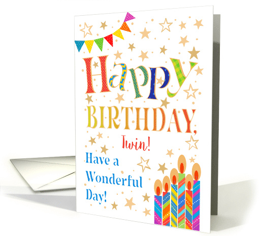 For Twin's Birthday with Stars Bunting and Candles card (1574402)