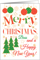 For Boss at Christmas with Christmas Trees and Baubles card