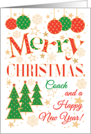 For Coach at Christmas with Christmas Trees and Baubles card
