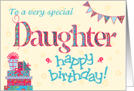 Pretty Birthday Card for Daughter, any age, Bunting, Gifts, Flowers card