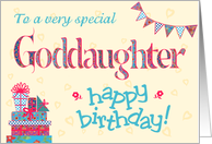 Pretty Birthday Card for Goddaughter, any age, Bunting, Gifts, Flowers card