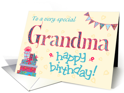 Pretty Birthday Card for Grandma, any age, Bunting Gifts Flowers card