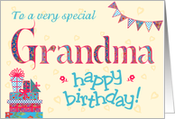 Pretty Birthday Card for Grandma, any age, Bunting Gifts Flowers card