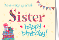 Pretty Birthday Card for a Sister, any age, Bunting Gifts Flowers card