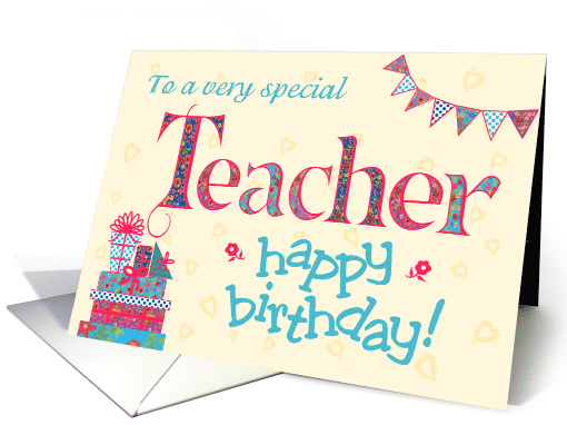 Pretty Birthday Card for a Teacher, any age, Bunting... (1638182)