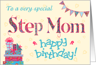 Pretty Birthday Card for a Step Mom, any age, Bunting Gifts Flowers card